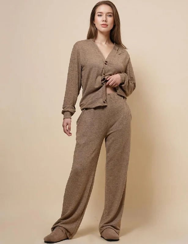 Ladies V-Neck Botton Top with Pants 2PCS Set SKST4879 Comfortable Denim Pants