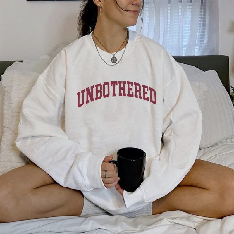 Unbothered College Women's White Sweatshirt Hoodie with Button Classic Timeless
