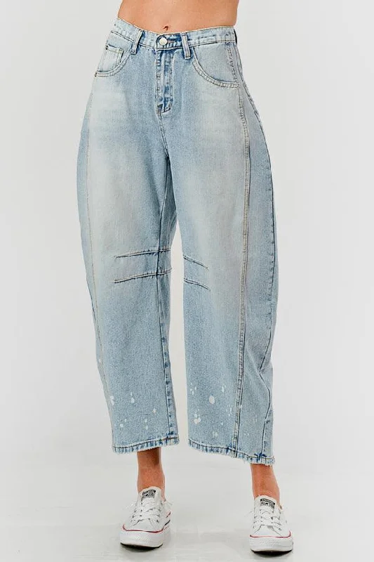 Ladies Baggy Mid Rise Barrel Denim Pants SKP522 Comfortable Fleece Pants