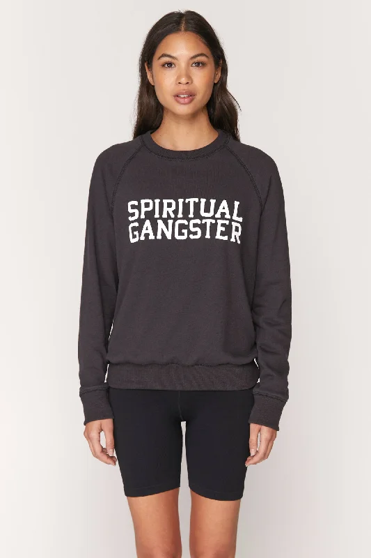 Spiritual Gangster Sweatshirt - Vintage Black Hoodie with Stripes Bold Sporty
