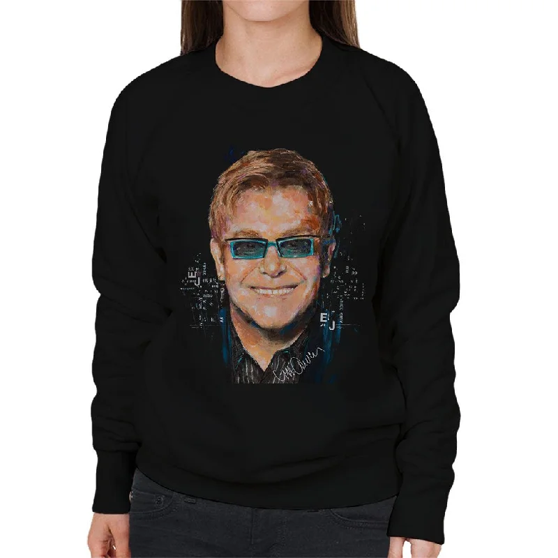 Sidney Maurer Original Portrait Of Elton John Women's Sweatshirt Hoodie with Metallic Shiny Futuristic Sidney Maurer Original Portrait Of Elton John Women's Sweatshirt Hoodie with Metallic Shiny Futuristic
