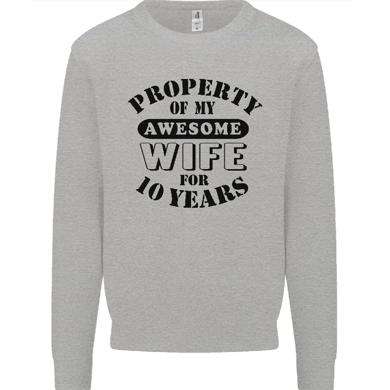 10th Wedding Anniversary 10 Year Funny Wife Mens Sweatshirt Jumper Hoodie with Hem Detail Decorative Unique 10th Wedding Anniversary 10 Year Funny Wife Mens Sweatshirt Jumper Hoodie with Hem Detail Decorative Unique