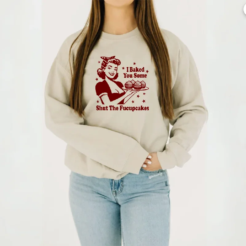 Baked The Cupcakes Distressed Sweatshirts Hoodie with Puffed Sleeves Voluminous Trendy Baked The Cupcakes Distressed Sweatshirts Hoodie with Puffed Sleeves Voluminous Trendy