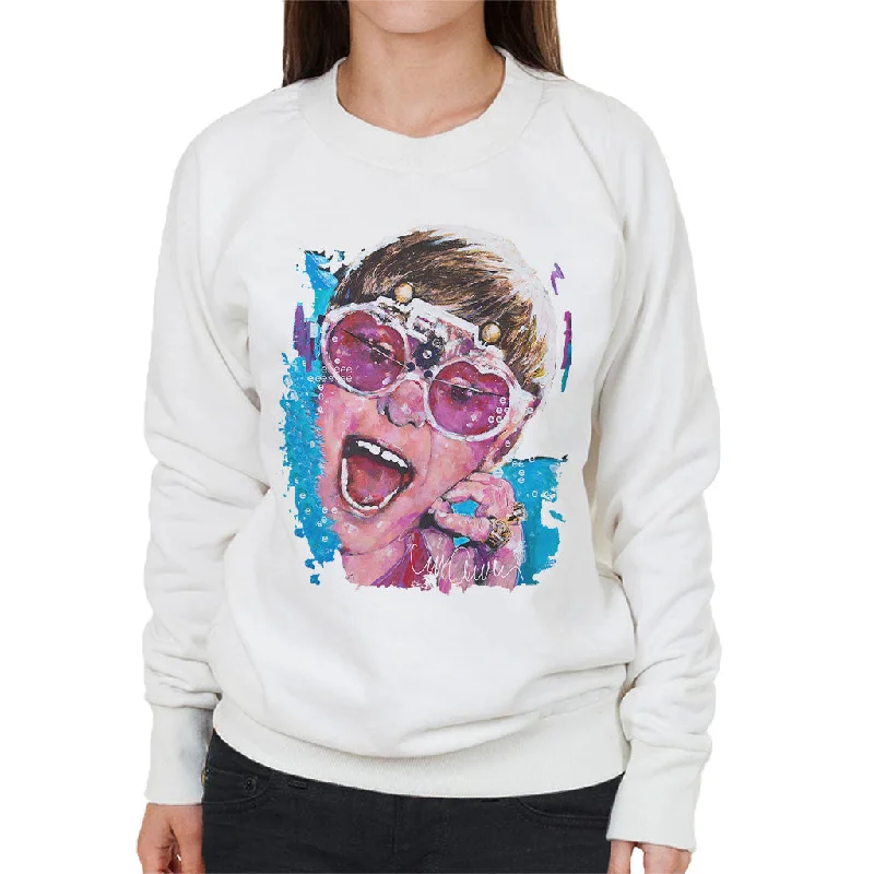 Sidney Maurer Original Portrait Of Elton John Pink Glasses Women's Sweatshirt Hoodie with Monochrome Minimalist Simple Sidney Maurer Original Portrait Of Elton John Pink Glasses Women's Sweatshirt Hoodie with Monochrome Minimalist Simple