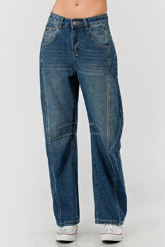 Slouchy Mid Rise Barrel Denim Pants SKP522 Relaxed Linen Pants