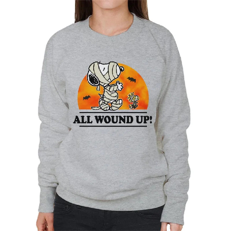 Peanuts All Wound Up Halloween Mummies Women's Sweatshirt Hoodie with Crew Neck Simple Timeless Peanuts All Wound Up Halloween Mummies Women's Sweatshirt Hoodie with Crew Neck Simple Timeless