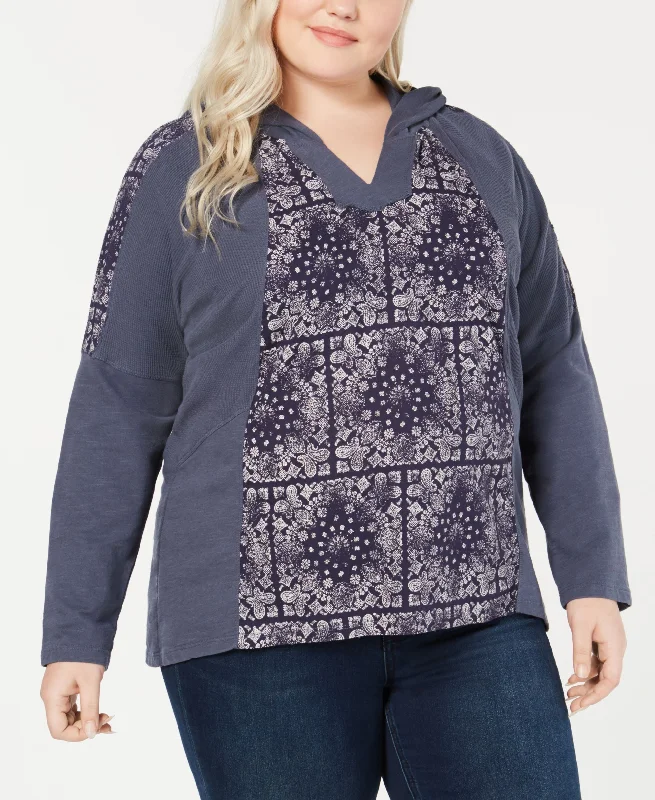 Plus Size Cotton Waffle-Knit Hoodie Sweatshirt Hoodie with Embroidery Detailed Premium Plus Size Cotton Waffle-Knit Hoodie Sweatshirt Hoodie with Embroidery Detailed Premium