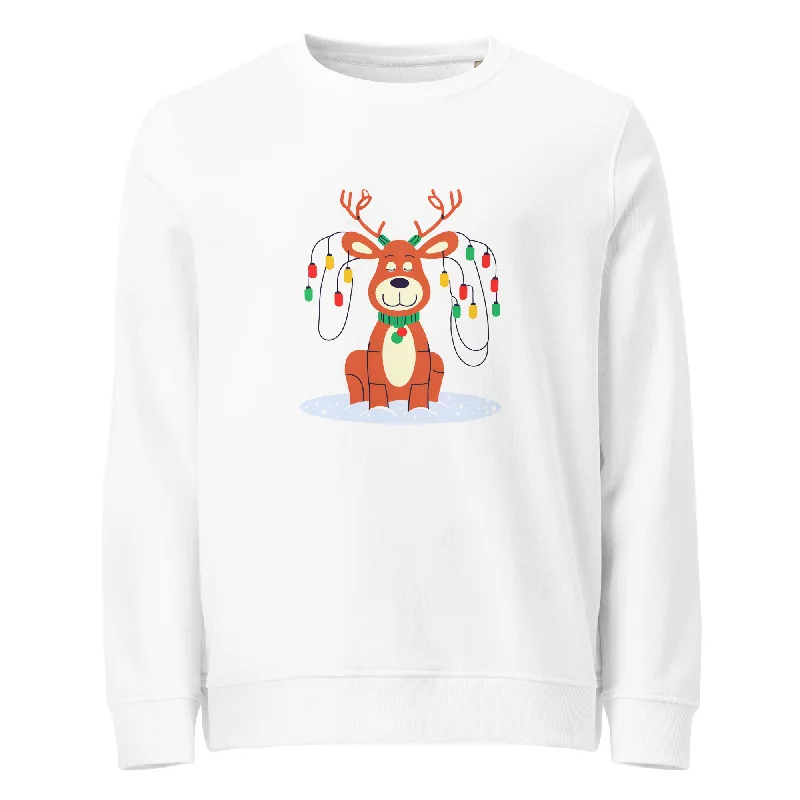 Twinkling Reindeer Christmas Graphic Women Organic Sweatshirt Hoodie with Logo Branding Identity