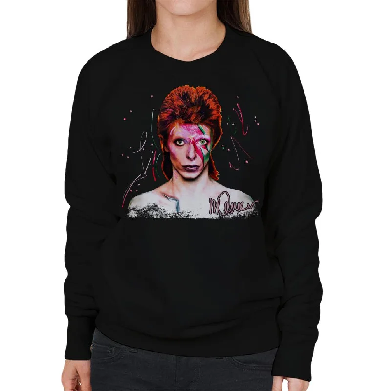 Sidney Maurer Original Portrait Of David Bowie Aladdin Sane Women's Sweatshirt Hoodie with Snap Buttons Easy Quick Sidney Maurer Original Portrait Of David Bowie Aladdin Sane Women's Sweatshirt Hoodie with Snap Buttons Easy Quick