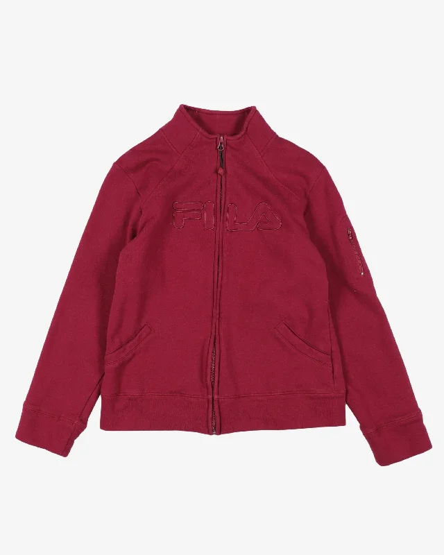fila fuchsia red zip up sweatshirt - m Hoodie with Frayed Bohemian Relaxed
