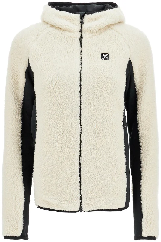 Sherpa Zip-up Sweatshirt  - White Hoodie with Bell Sleeves Flared Feminine