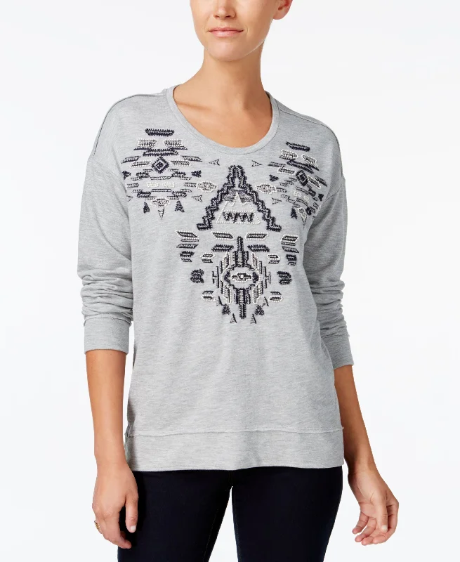 Style & Co Petite Embellished Embroidered Sweatshirt Hoodie with Monochrome Minimalist Simple