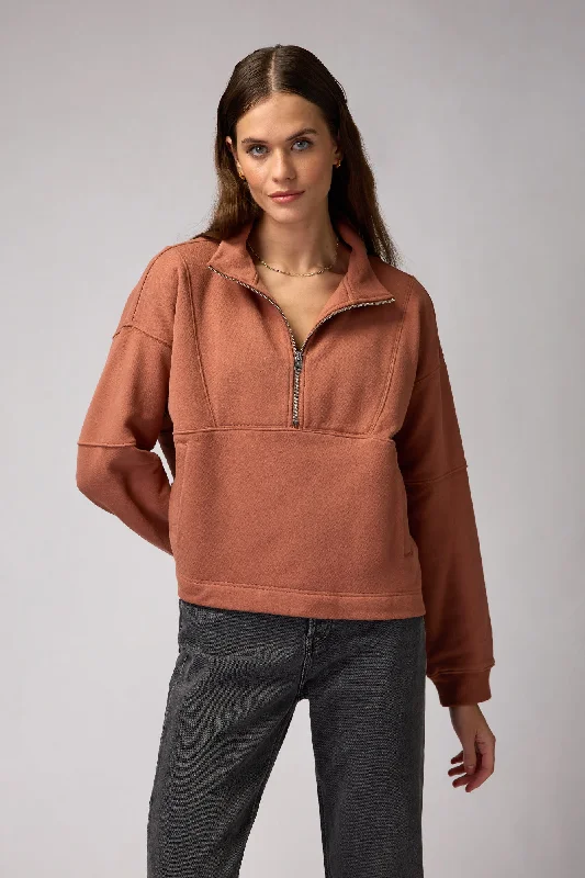 Spiritual Gangster Shay Half Zip Sweatshirt - Deep Rust Hoodie with Lining Warm Insulated Spiritual Gangster Shay Half Zip Sweatshirt - Deep Rust Hoodie with Lining Warm Insulated