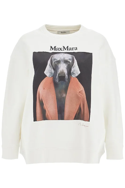 Wegman Printed Sweatshirt  - White Hoodie with Slit Hem Functional Movement