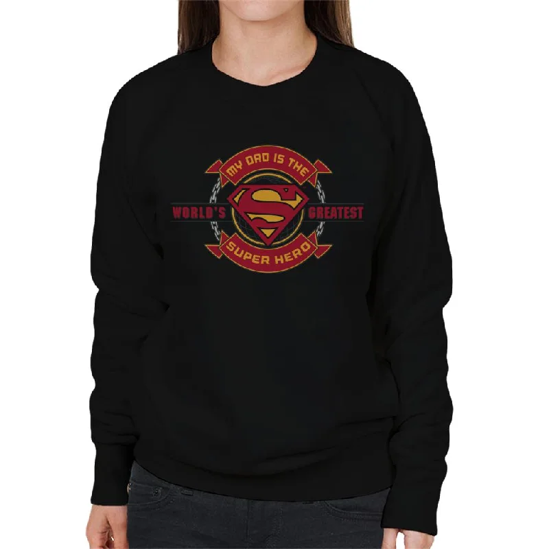 Superman My Dad Is The Super Hero Fathers Day Women's Sweatshirt Hoodie with Hem Frayed Vintage Worn Superman My Dad Is The Super Hero Fathers Day Women's Sweatshirt Hoodie with Hem Frayed Vintage Worn