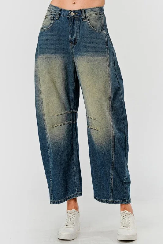 Distressed Baggy Mid Rise Barrel Denim Pants SKP522 Soft Stretch Leggings