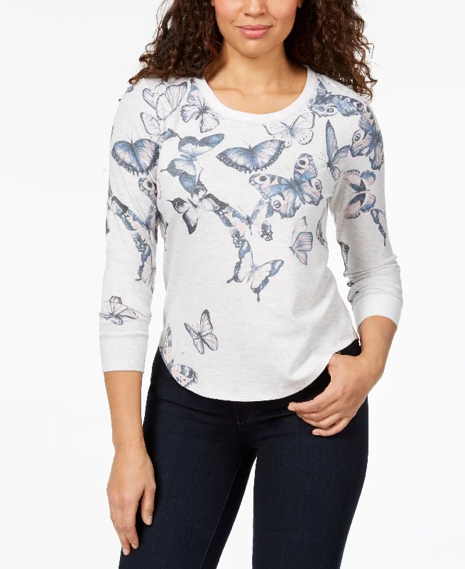 Style & Co Graphic Sweatshirt Hoodie with Hem Frayed Vintage Worn