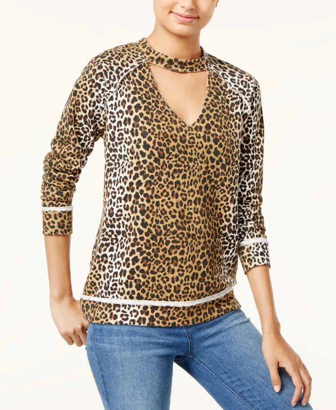 Self E Juniors Printed Cutout Sweatshirt Hoodie with Hem Raw Edge Edgy Unfinished