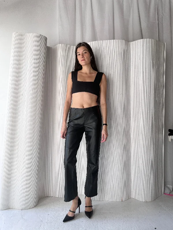 Black leather low rise pants Formal Dress Pants
