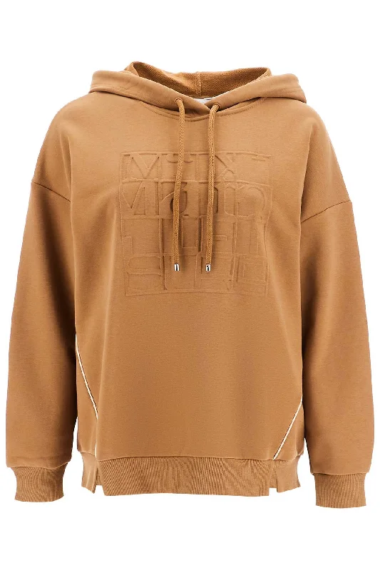 Hooded Sweatshirt With Piping  - Brown Hoodie with Applique Textured Unique