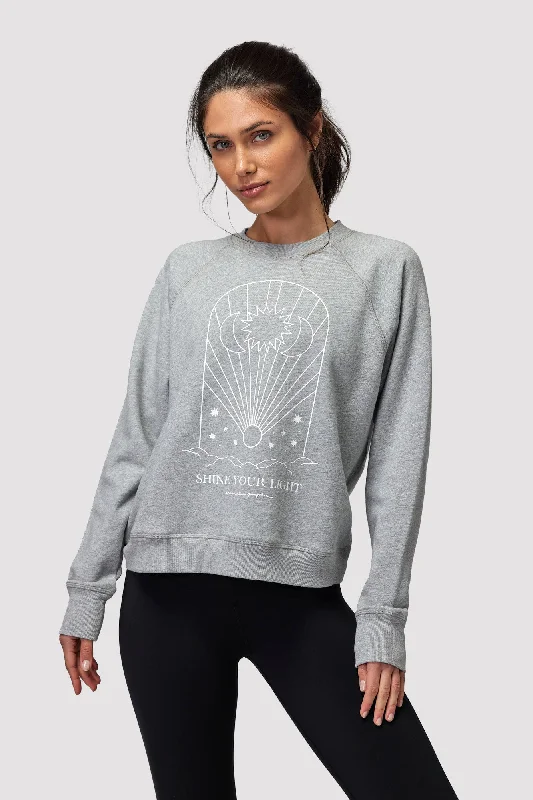 Spiritual Gangster Shine Your Light Bridget Sweatshirt - Heather Grey Hoodie with Embroidery Detailed Premium Spiritual Gangster Shine Your Light Bridget Sweatshirt - Heather Grey Hoodie with Embroidery Detailed Premium
