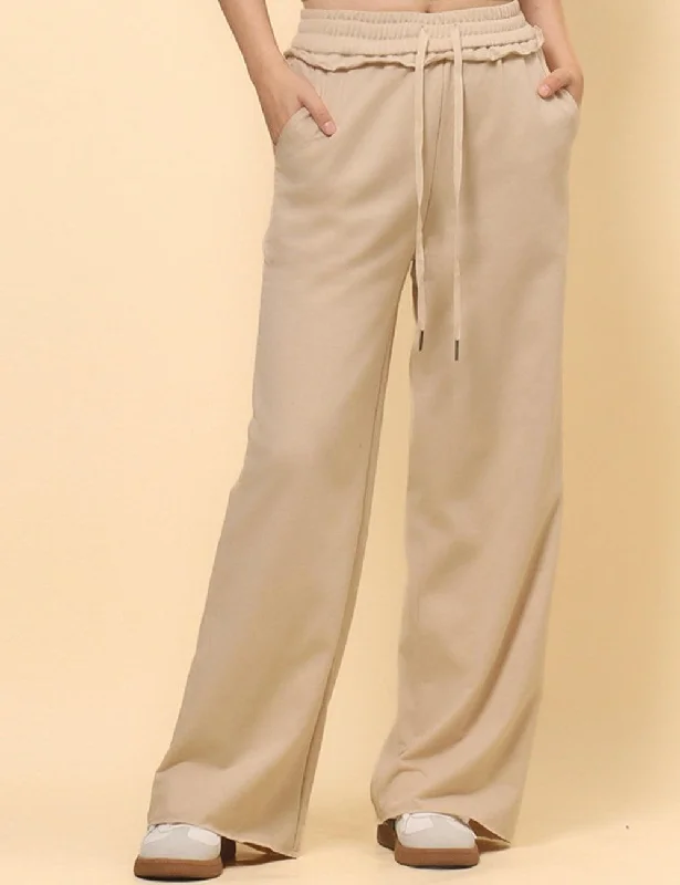 Ladies Solid Color Elastic Waist Wide Leg Casual Pants SKP4842 Chic Black Leggings