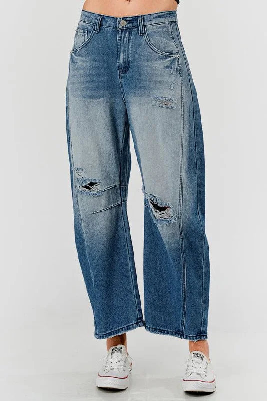 Mid Rise Barrel Denim Pants SKP522 Casual Skinny Fit Pants