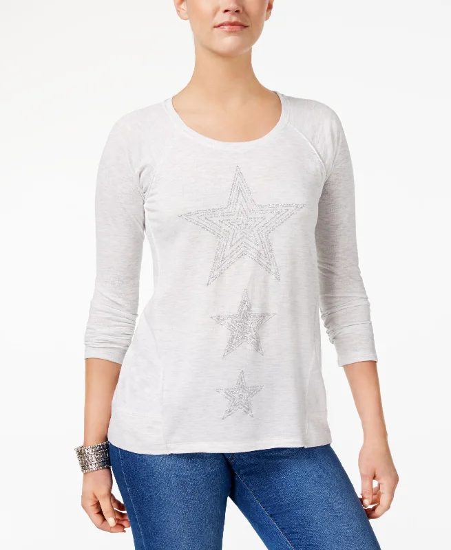 Style & Co Metallic Star Sweatshirt Hoodie with Ribbed Hem Stretchable Secure