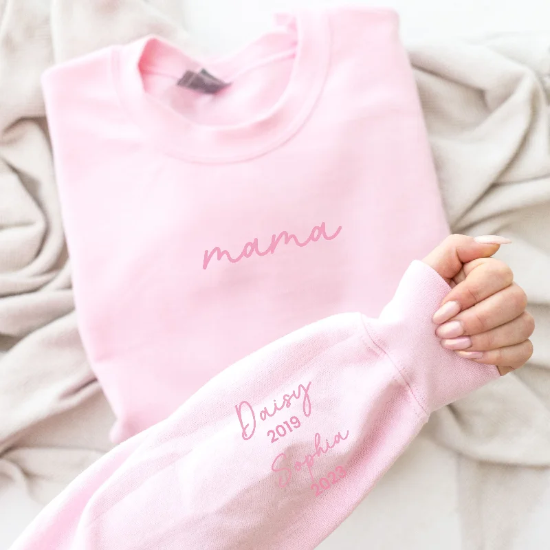 On My Sleeve Personalised Tonal Mama Sweatshirt Hoodie with Ribbed Hem Stretchable Secure On My Sleeve Personalised Tonal Mama Sweatshirt Hoodie with Ribbed Hem Stretchable Secure
