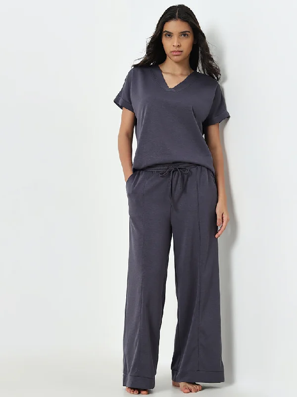 Wunderlove Supersoft Dark Grey Soft Touch High-Rise Pants Comfy High-Waist Jeans