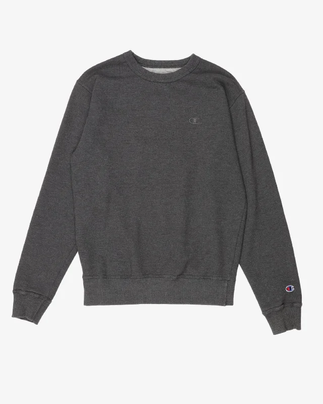 Champion Grey Plain Sweatshirt - L Hoodie with Zipper Placket Modern Functional