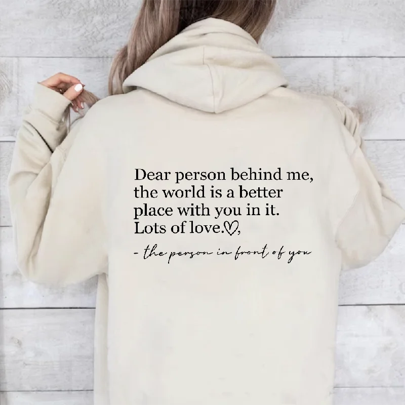 Dear Person Behind Me Back Logo Hoodie Hoodie with Velcro Closure Adjustable Secure