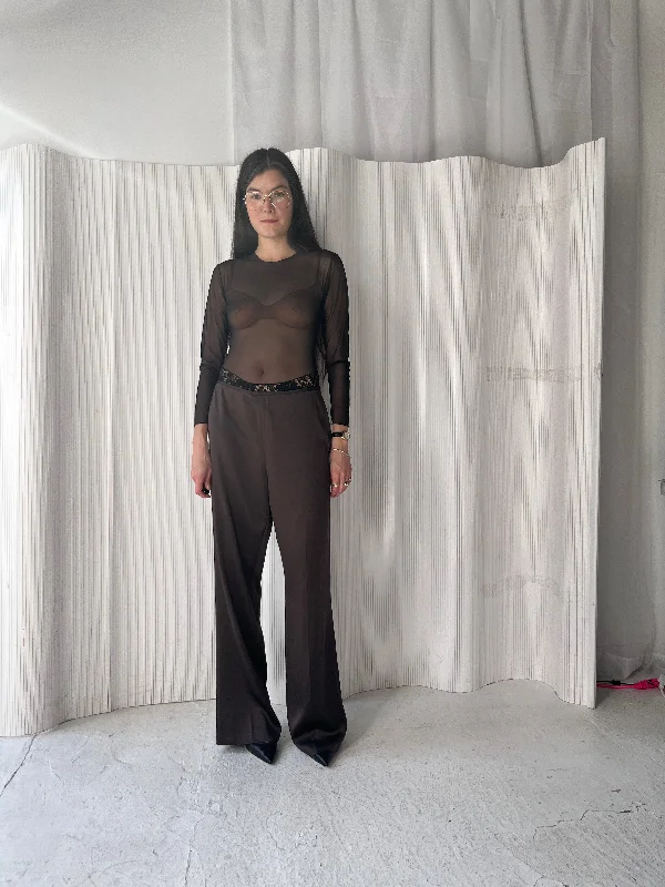 Brown, liquid silk pants Relaxed Fit Trousers