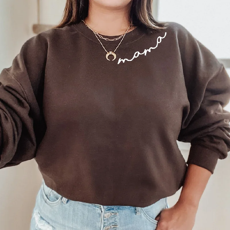 Mama Neck Slogan Crew Sweatshirt Hoodie with Cropped Fit Short Trendy