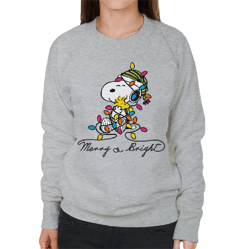Peanuts Merry And Bright Snoopy Christmas Women's Sweatshirt Hoodie with Bell Sleeves Flared Feminine