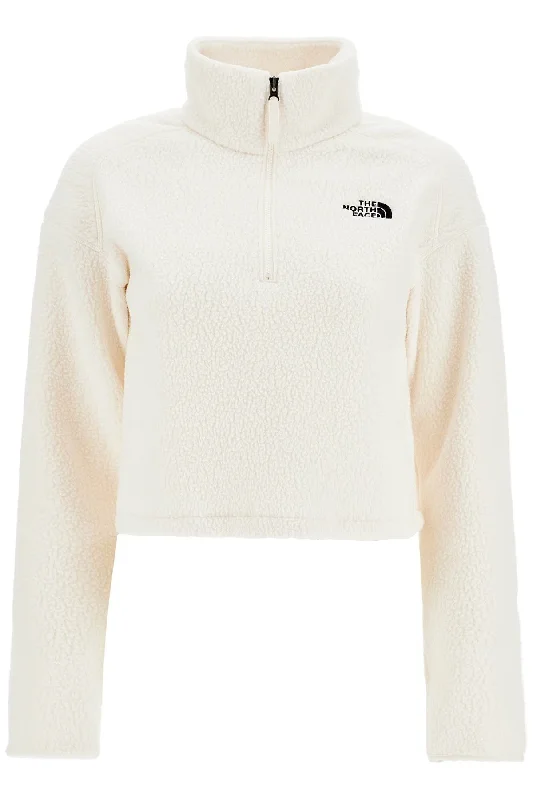Sherpa Fleece Cropped Sweatshirt In  - White Hoodie with Hem Contrast Bold Stylish