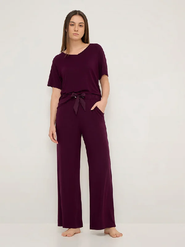 Wunderlove Purple High-Rise Supersoft Pants Cozy Lounge Pants
