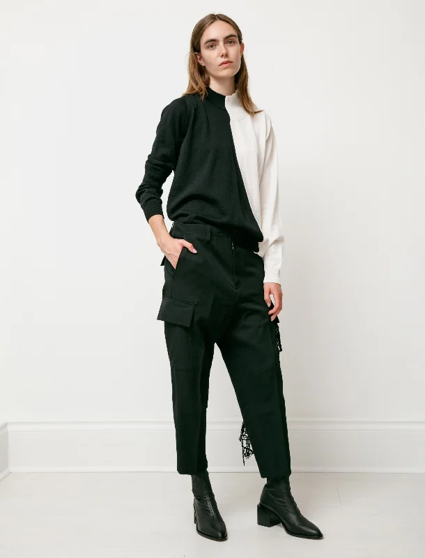 Gabardine Cargo Pants Black Formal Wide-Leg Pants