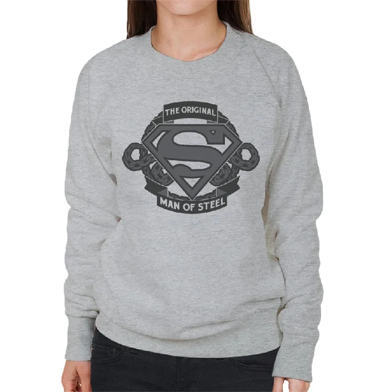 Superman Original Man Of Steel Chain Link Logo Women's Sweatshirt Hoodie with Raglan Sleeves Sporty Comfortable Superman Original Man Of Steel Chain Link Logo Women's Sweatshirt Hoodie with Raglan Sleeves Sporty Comfortable