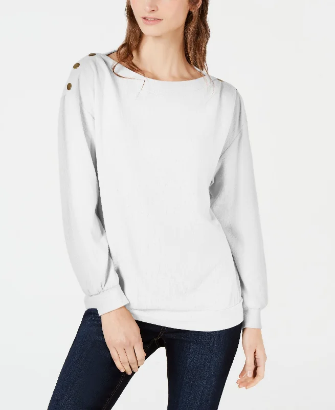 1.State Cozy Metallic Trim Sweatshirt Hoodie with Tied Waist Feminine Flattering