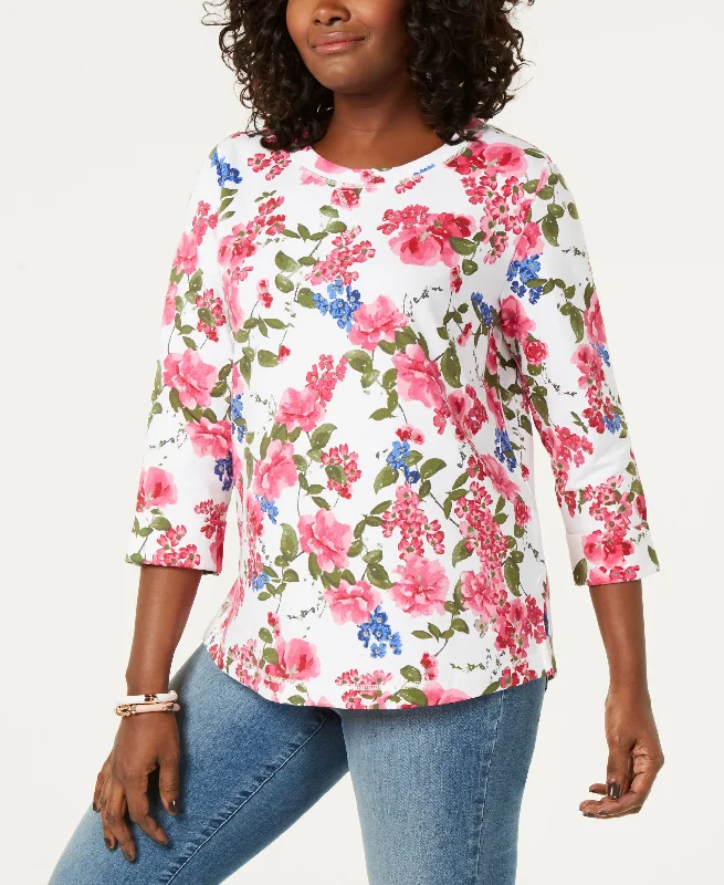 Karen Scott Floral Print Sweatshirt Oversized Hoodie Comfort Casual