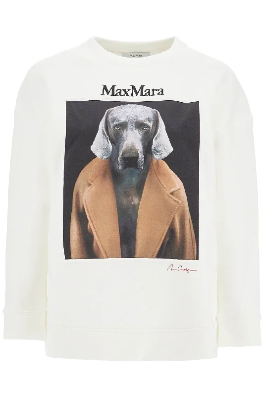 Wegman Printed Sweatshirt  - White Hoodie with Ribbed Hem Stretchable Secure