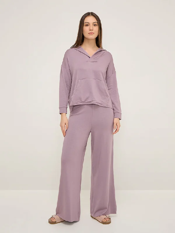 Wunderlove Mauve Solid High-Rise Lounge Pants Comfortable Cargo Pants