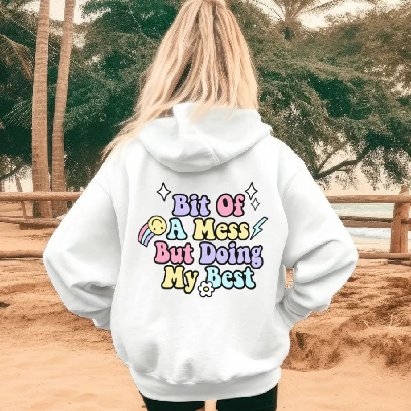 Bit Of A Mess (Doing My Best) Back Hoodie Hoodie with Gradient Ombre Colorful