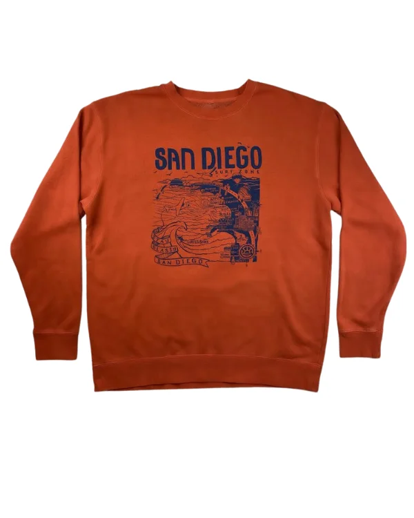 Sun Diego Women's Map Sweatshirt - Amber/Blue Hoodie with Back Slit Movement Comfort Sun Diego Women's Map Sweatshirt - Amber/Blue Hoodie with Back Slit Movement Comfort
