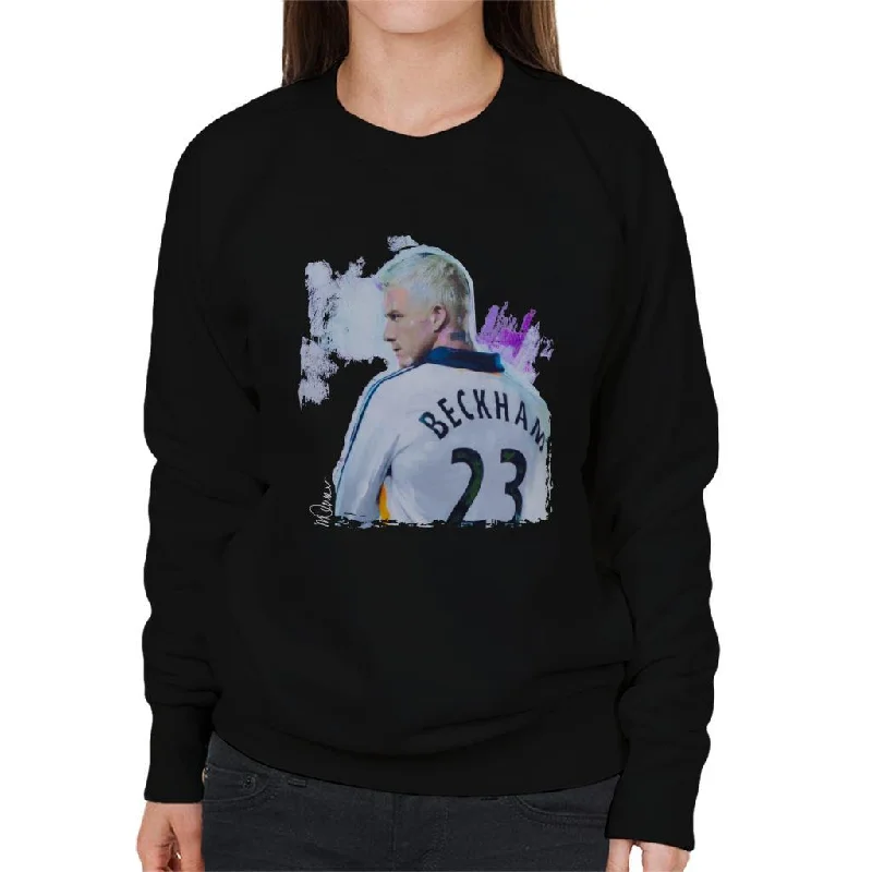 Sidney Maurer Original Portrait Of David Beckham Real Madrid Kit Women's Sweatshirt Hoodie with Rhinestones Sparkly Elegant Sidney Maurer Original Portrait Of David Beckham Real Madrid Kit Women's Sweatshirt Hoodie with Rhinestones Sparkly Elegant