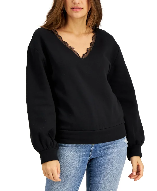 INC International Concepts Lace Trim Sweatshirt Hoodie with Side Slits Relaxed Casual INC International Concepts Lace Trim Sweatshirt Hoodie with Side Slits Relaxed Casual