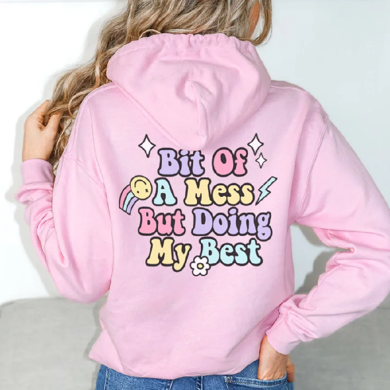 Bit Of A Mess (Doing My Best) Back Hoodie Hoodie with Neon Bright Vibrant
