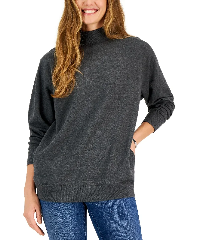 Style & Co Petite Mock Neck Ribbed Edge Sweatshirt Cotton Hoodie Fleece Lining Warmth Style & Co Petite Mock Neck Ribbed Edge Sweatshirt Cotton Hoodie Fleece Lining Warmth