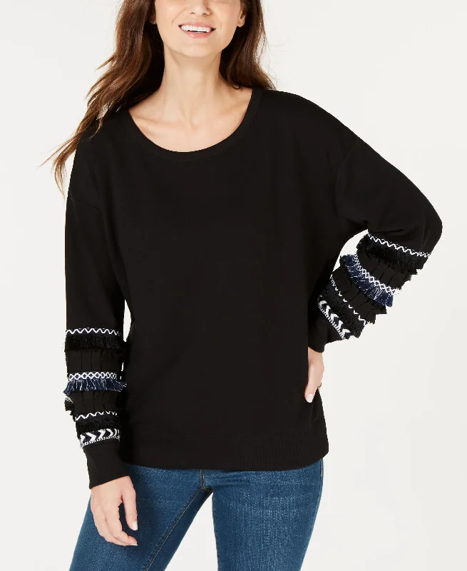 Style & Co Fringe Banded Sweatshirt Hoodie with Color Block Contrast Stylish